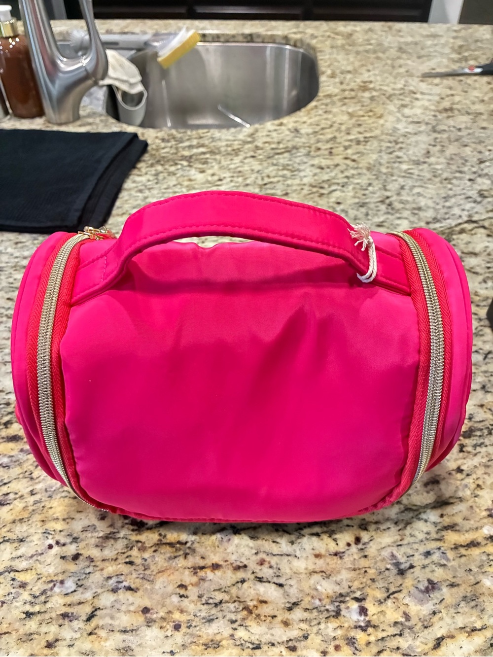 Vibrant Pink Travel Cosmetic Case with Top Handle